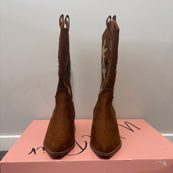 Wild Pair Women's Size 9.5 Brown Suede Cowboy Boots w/ Gold Crystals NIB - Picture 6 of 12